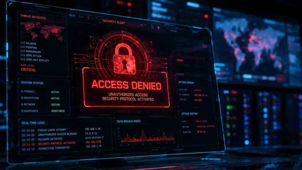 Cybersecurity defense system locking down advanced AI software