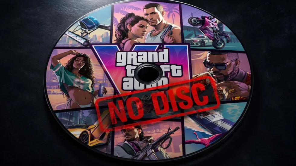 Grand Theft Auto 6 physical retail box opened to show a digital download code token instead of a Blu-ray disc