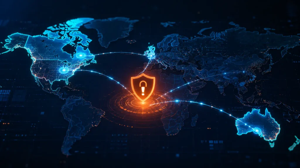 Five Eyes alliance cybersecurity threat map digital infographic