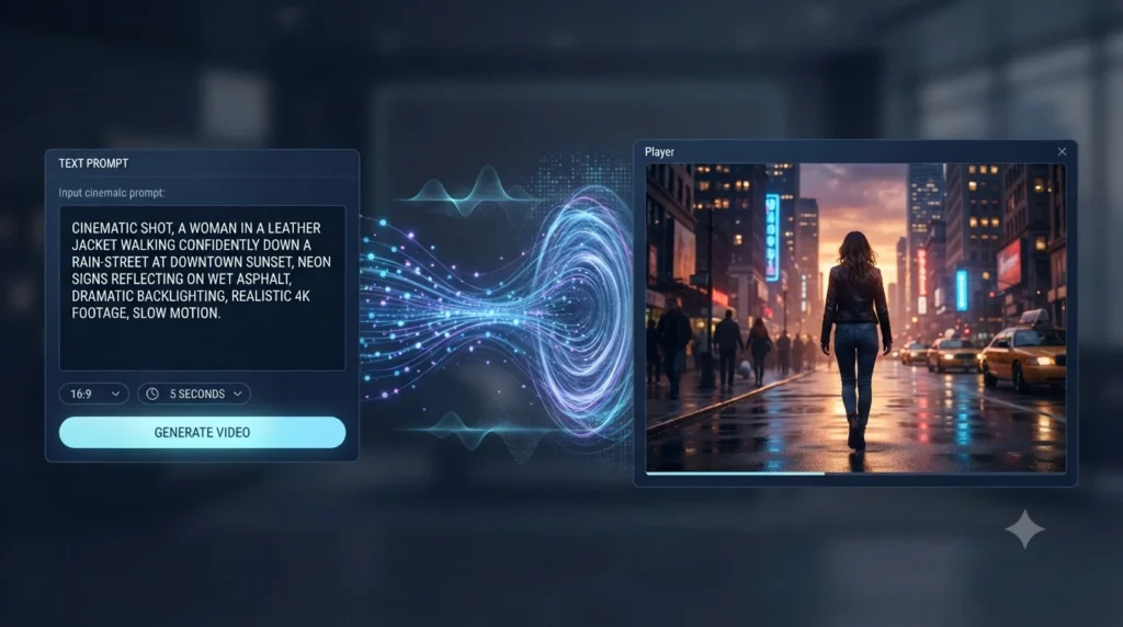 AI video generator turning a text prompt into a cinematic video