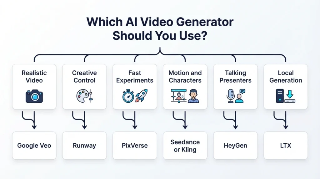Guide to choosing the best AI video generator for different needs