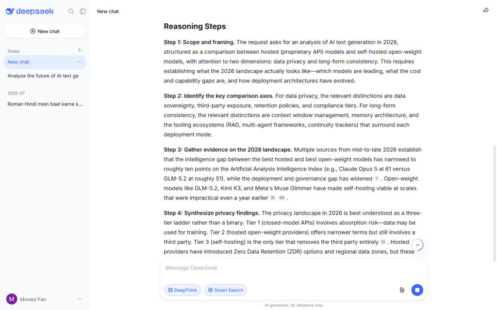 DeepSeek AI DeepThink reasoning mode interface interface example