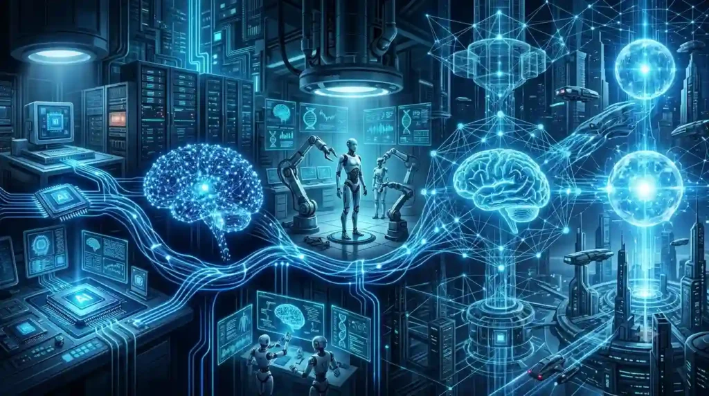 Illustration showing how OpenAI powers AI applications like writing, coding, and automation