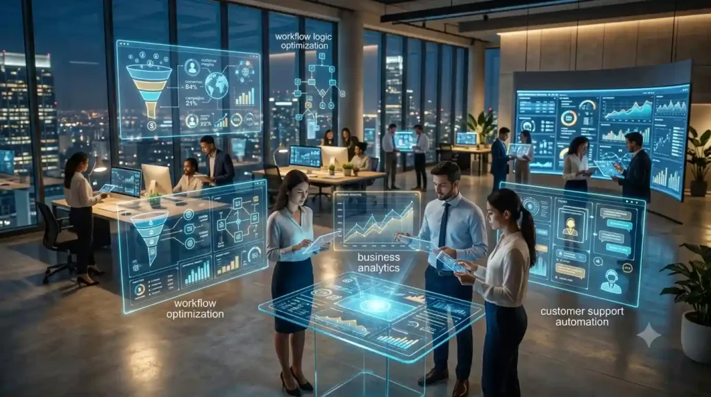 Business professionals using artificial intelligence for automation and productivity