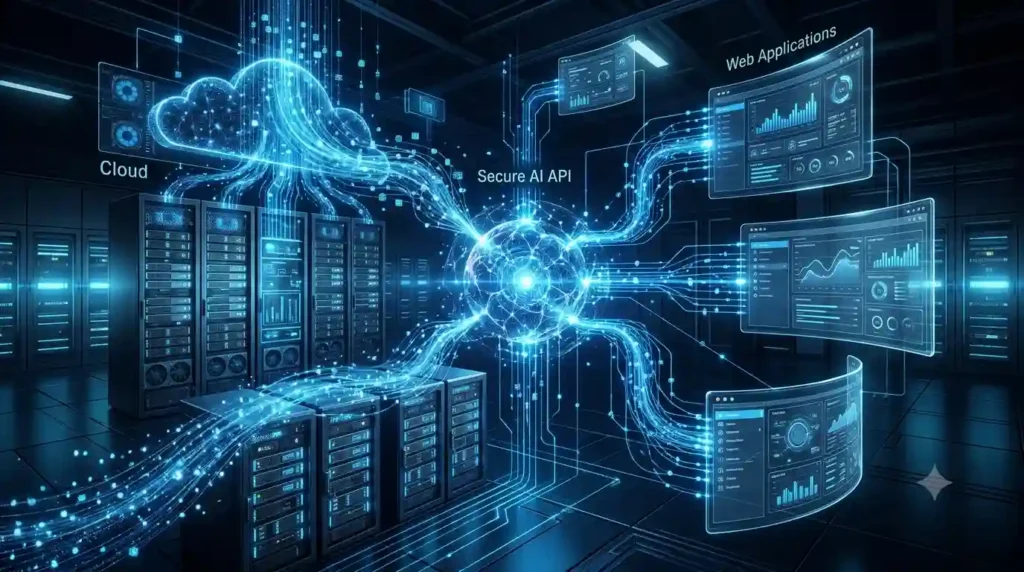 Illustration of how the OpenAI API connects applications with AI models