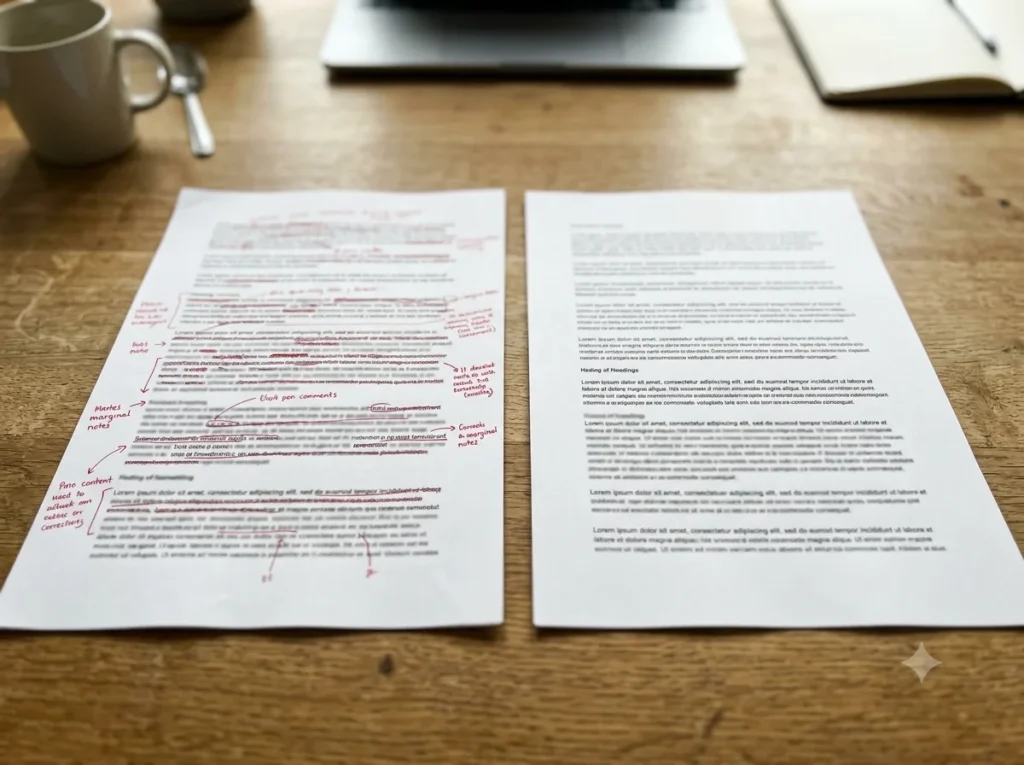 before and after document edit comparison