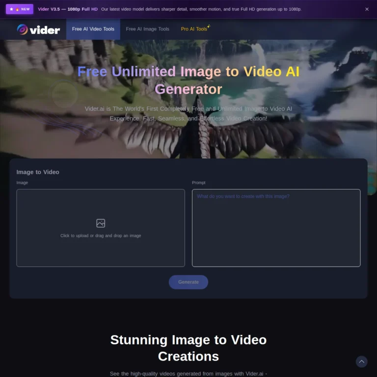 Vider.ai free AI video generator no sign up image to video